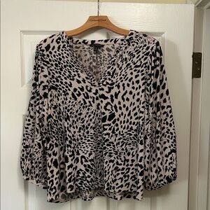Banana Republic Black and Cream Animal Print Blouse